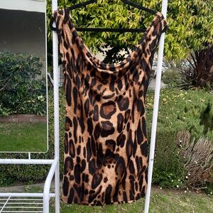 Leopard Print Cowl Neck Women's Mini Dress - Brown/Black